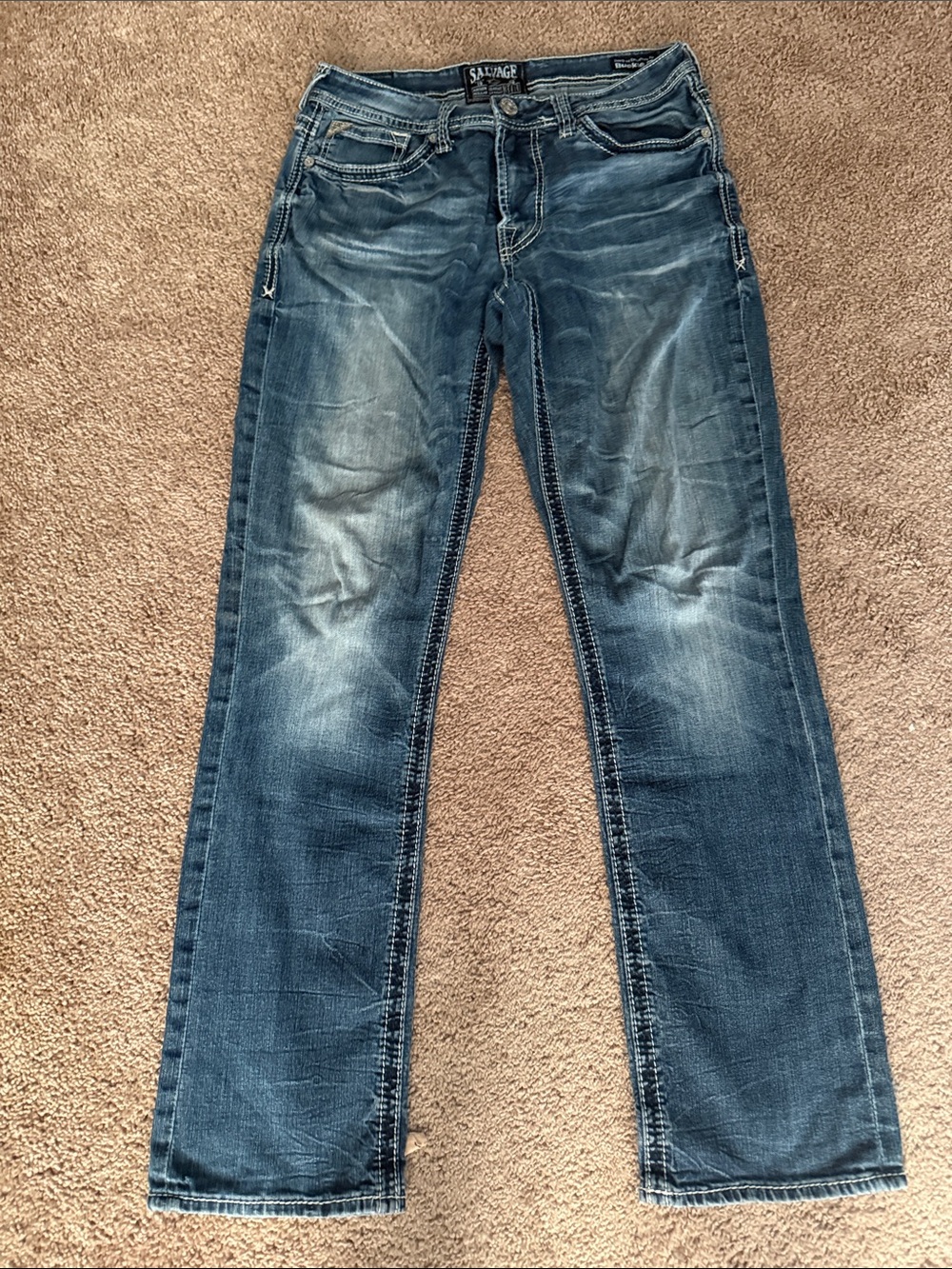 Salvage Men's Straight Jeans in Washed Blue